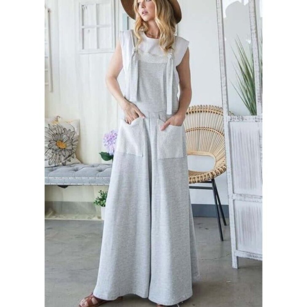 BUCKETLIST Light Gray Wide-Leg Jumpsuit